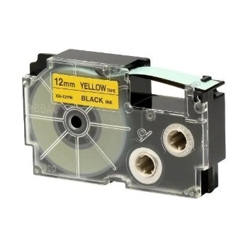 Casio XR-12YW1, 12mm x 8m, черен печат/жълт фон, оригинален лента (XR-12YW1)