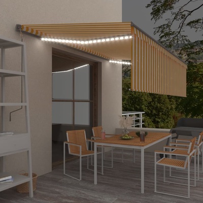 vidaXL Automatická markýza roleta LED a senzor větru 5 x 3 m žlutobílá