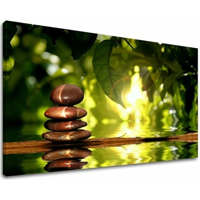 Papilora Obraz zenových kameňov v zelených a hnedých tónoch na plátne – Feng Shui - 30x40 cm