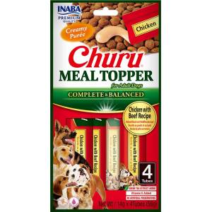 Inaba Foods Dog Churu Meal Topper мокра храна за кучета - пилешко, говеждо 4 x 14 г