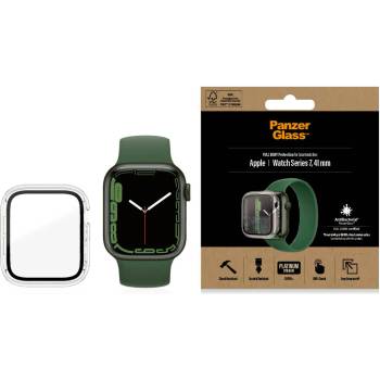 Panzer Стъклен протектор за часовник със силиконова рамка PanzerGlass за Apple watch Series 7, 41 mm, AntiBacteria - Прозрачна рамка, 119588