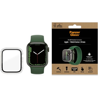 PanzerGlass Стъклен протектор за часовник със силиконова рамка PanzerGlass за Apple watch Series 7, 41 mm, AntiBacteria - Прозрачна рамка