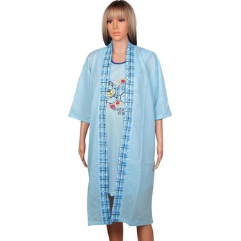 Син комплект за кърмачки халат и нощница с мече