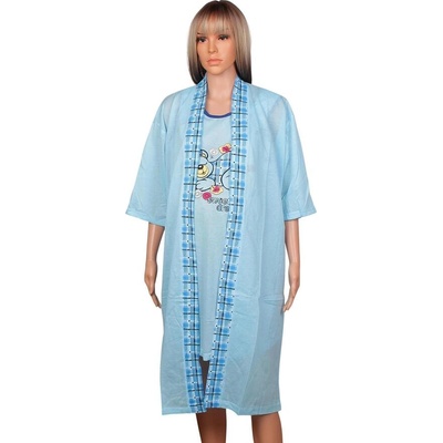 Син комплект за кърмачки халат и нощница с мече