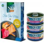 Farmina N&D Natural FISH TRIO MENU - комбинации от консерви за котки в зряла възраст 3 вида: с риба тон, с риба тон и сьомга, с риба тон и скариди, консерва 420 гр. (6 бр. х 70 гр. ) - PND420001