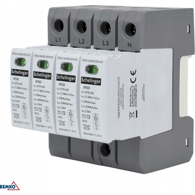 Omezovač přepětí 4P 12,5kA (10/350) TŘÍDA Typ T1+T2 Schelinger A51-SPD03