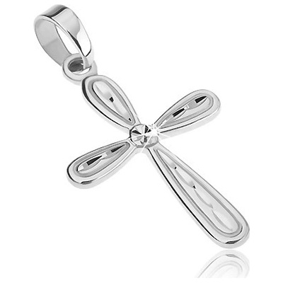 Šperky eshop Přívěsek ze stříbra 925 lesklý kříž prodloužené slzy a zářezy C27.18