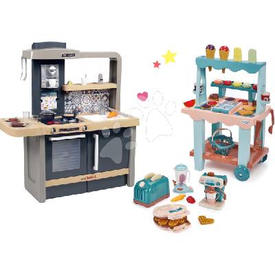 Set kuchyňka elektronická s nastavitelnou výškou Tefal Evolutive New Kitchen Smoby a zmrzlinový stánek s vaflemi a kuchyňskými spotřebiči