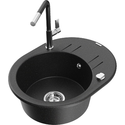 Mexen Kevin мивка от гранит с 1 отделение с плот и кухня Flora, черен/сребърен металик - 6517-73-670401-07 (6517-73-670401-07)