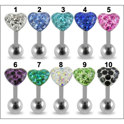 Marre piercing do jazyku činka se Swarovski krystalky srdce PBFDTN03