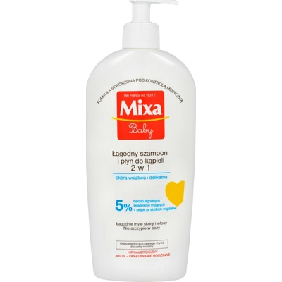 MIXA Detský jemný šampón a mlieko do kúpeľa 2v1 400 ml