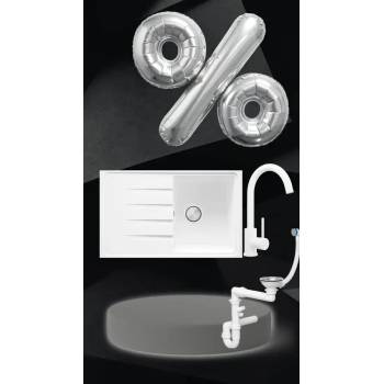 Твоят Стил Бяла кухненска мивка от гранит Милано 45 780 x 500, Смесител 5010, Сифон