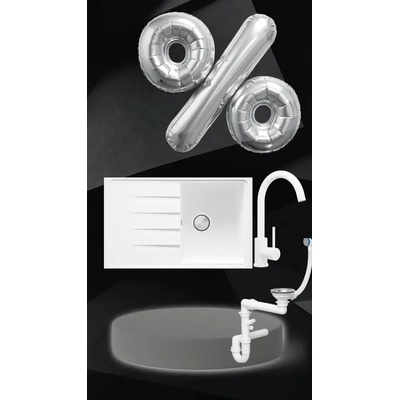 Твоят Стил Бяла кухненска мивка от гранит Милано 45 780 x 500, Смесител 5010, Сифон