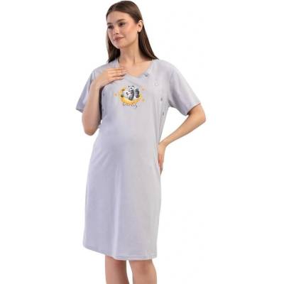 Сива нощница за кърмене с апликация панди