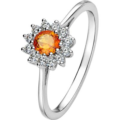 Zlaton Prsten bílé zlato kamenný motiv s oranžovým safírem a diamanty N08042602509