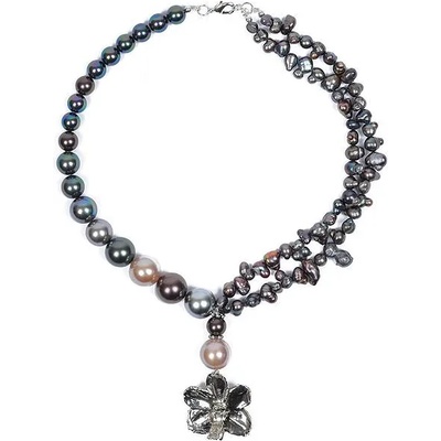 Dannyra Колие с естествена орхидея, перли Майорка и скадководни перли Silver Orchid Dannyra Jewels