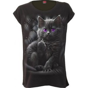 SPIRAL дамска oversize тениска SPIRAL - CATTITUDE - черна - F062F754
