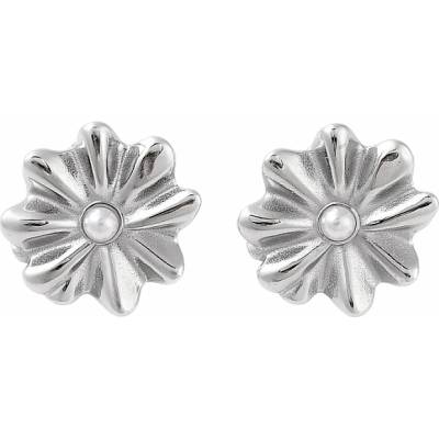 Nefertitis Náušnice z nerezové oceli Silver Flowers NF63715 2,1 cm