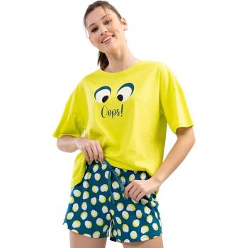 Image 1 of Лятна пижама в лимонено жълто и петролено с очички