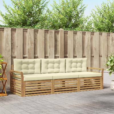 vidaXL Комплект дивани за открито 3 pcs Бяло и кремаво (3389965)