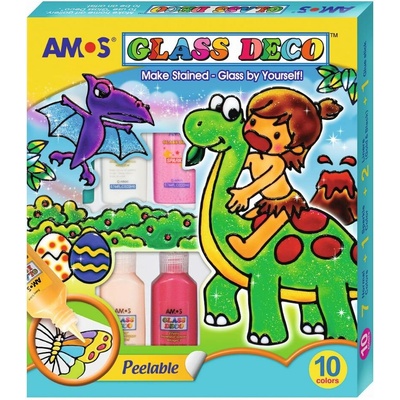 Amos Barvy na sklo sada 8 barev x 22 ml + 1 černá kontura 40 ml + 1 zlatá kontura 22 ml + šablony fólie