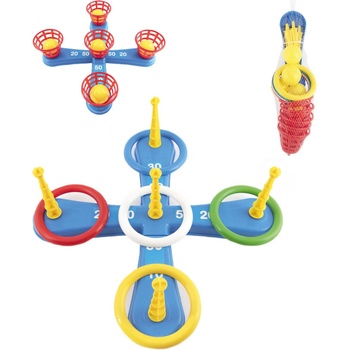 Teddies Házecí hra plast kříž s kruhy + košíčky s míčky