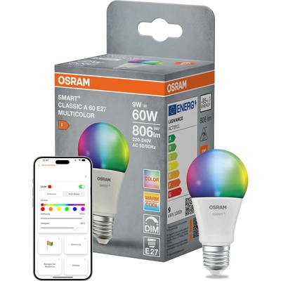 LEDVANCE SMART+WIFI LED žiarovka, 9 W, 806 lm, RGB, teplá studená biela, E27