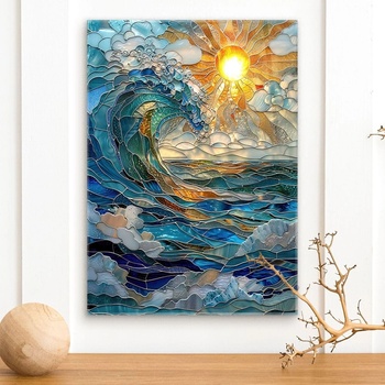 Art gift Стъклено арт пано с вълна и слънце