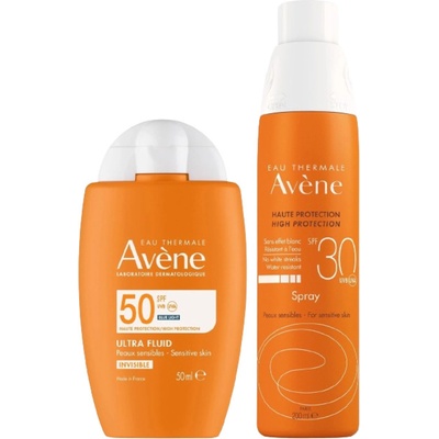 Avène Sun Комплект - Флуид за лице Invisible SPF50 и Слънцезащитен спрей SPF30, 50 + 200 ml
