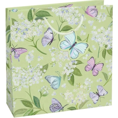 Taška dárková čtvercová matt 15 x 14,6 x 6cm CD - motiv motýli s květinami