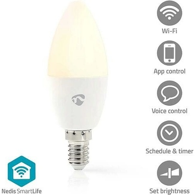 Nedis Wi-Fi Smart Bulb E14 4,9W LED žárovka , svíčka, pro chytrý dům, E14, 4,9W, 230V, 470lm, teplá až studená bílá, RGB, stmívat