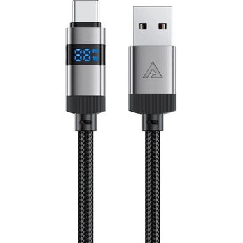 ACEFAST Здрав кабел с въжена оплетка с бързо зареждане за устройства с USB-C порт (120 см) - Acefast USB-A to USB-C Cable with LED Display 66W (черен) (C15-04)