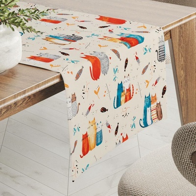 Biante bavlna běhoun Sandra SA-655 Kočičí svět modro-červený na krémovém 35x120 cm