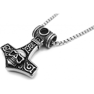 Steel Jewelry Náhrdelník thorovo kladivo s lebkou z chirurgické oceli NH231056
