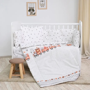 Lorelli Спален комплект от 5 части с обиконици Lorelli - Влакче, сив (20800086001)