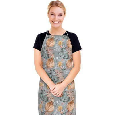 Bellatex Kuchyňská zástěra Adéla zástěra 67x84 cm Monstera růže žlutá šedá béžová