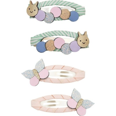 MIMI & LULA Sponky do vlasů Hungry Caterpillar Clic Clacs – set 4 ks, růžová barva, kov, textil