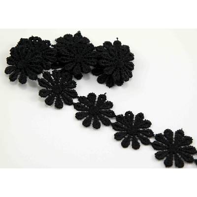 Vzdušná čipka kvetinka - čierna - šírka 2,5 cm