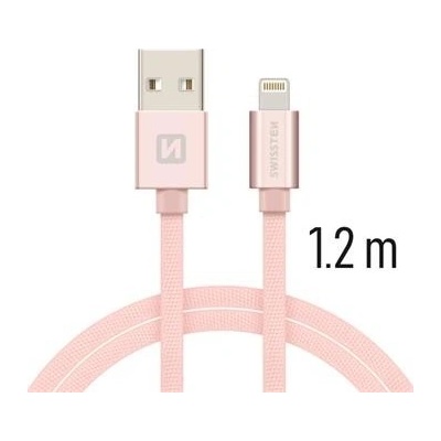 Swissten 71523205 Textile USB / Lightning, 1,2m, růžový
