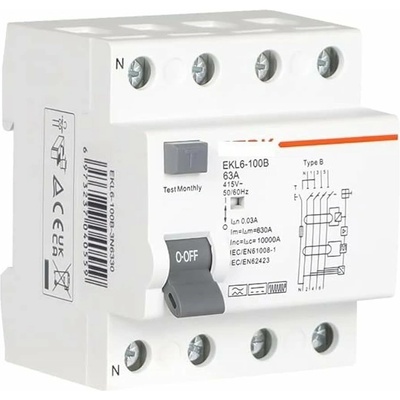 Etek 3P+N 25A 6KA 30mA typ AC EKL6-100