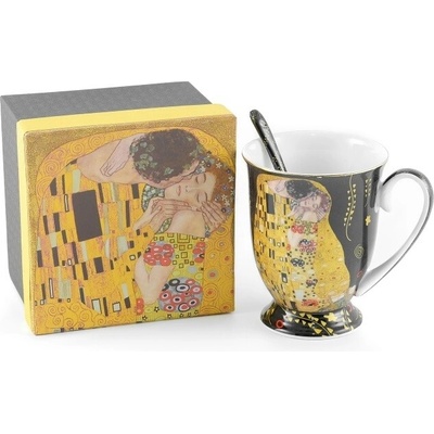 HOME ELEMENTS Hrnček s lyžičkou Klimt Bozk čierny 280 ml