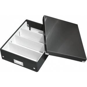 Leitz Кутия за съхранение Leitz WOW Click & Store Organizer, Ламиниран картон, Частично рециклирана, С капак, 28x10x37 см, Черен