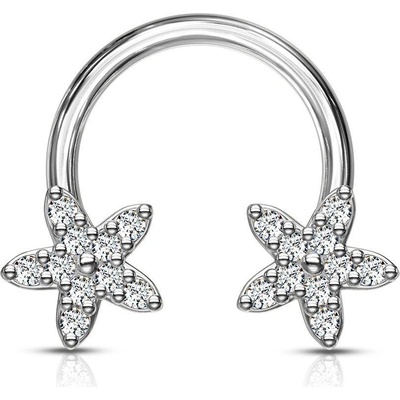Šperky4U piercing podkova s kytičkami čiré kamínky PV1018-ST