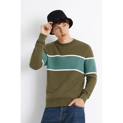 Celio Мъжки раиран пуловер в цвят каки Celio Celio | Zelen | МЪЖЕ | S