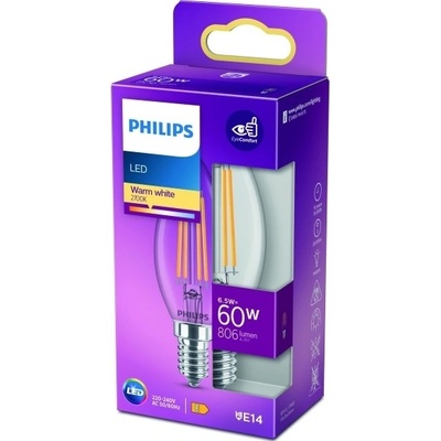 Philips LED svíčka filament E14 60W 2700K 7W filament