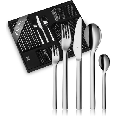 WMF Habitum cutlery set for 12 people, cutlery 60 pieces, monobloc knife, Cromargan stainless steel polished, shiny, dishwasher safe - 1186006040