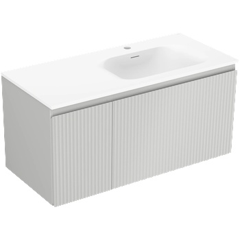 Mexen Rivel шкаф за баня 100 см с мивка Vela дясна, 1S, 1D, гравирана, сив мат/бял мат - 91A23-10047-3-BBFF62-W23P01 (91A23-10047-3-BBFF62-W23P01)