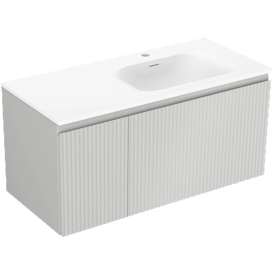 Mexen Rivel шкаф за баня 100 см с мивка Vela дясна, 1S, 1D, гравирана, сив мат/бял мат - 91A23-10047-3-BBFF62-W23P01 (91A23-10047-3-BBFF62-W23P01)