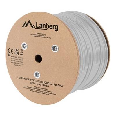 Lanberg Cat. 5E S/FTP меден кабел за монтаж на стена, 305 м, LSZH, AWG24, 100 MHz, Dca, сив CPR LCS5L-11CU-0305-S (LCS5L-11CU-0305-S)