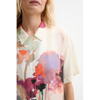 MUNTHE Копринена риза munthe piane дамска в бежово със свободна кройка с класическа яка 252102225218 (252102225218)